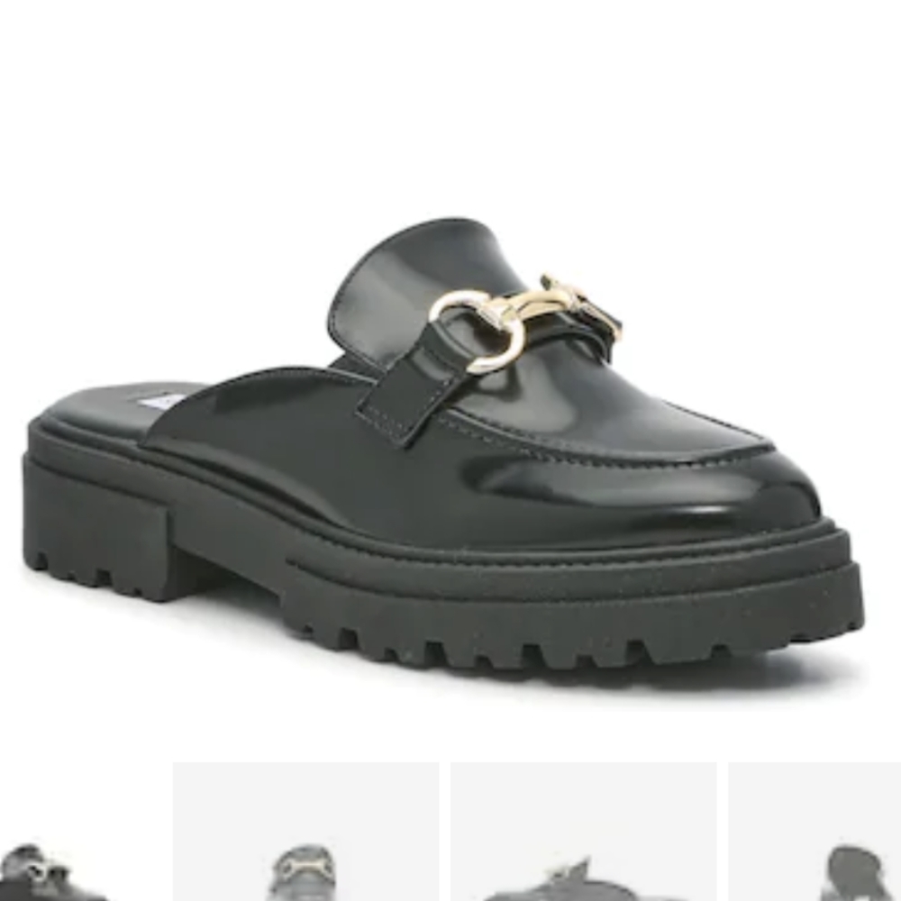 Black chunky heel loafers